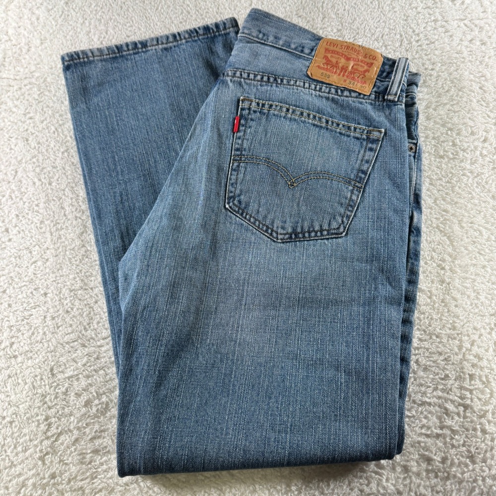Levi's 559 Denim Relaxed Straight Jeans Pants Men's Size 34x30 Medium Wash Clean